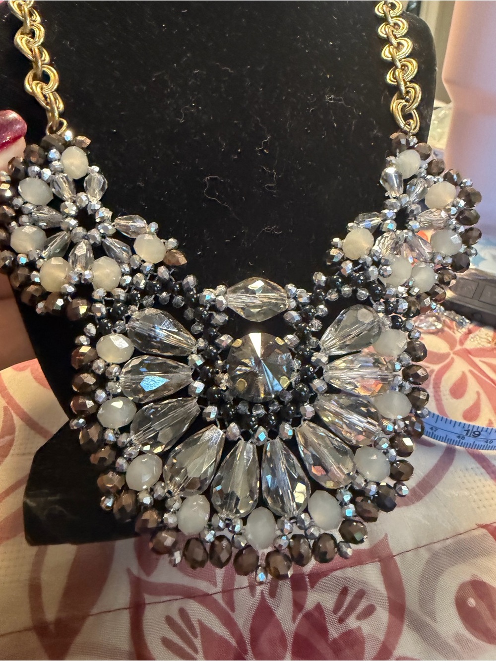 Crystal Statement Bib Necklace - White and Clear